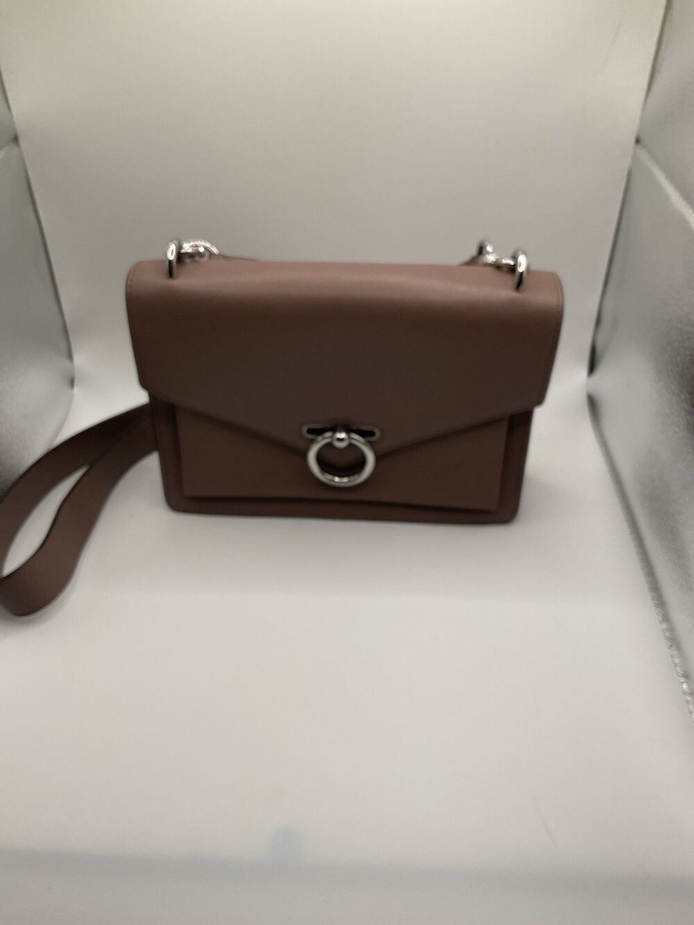 Rebecca Minkoff Brown Small Flap Crossbody Push Lock Adjustable Strap Silver